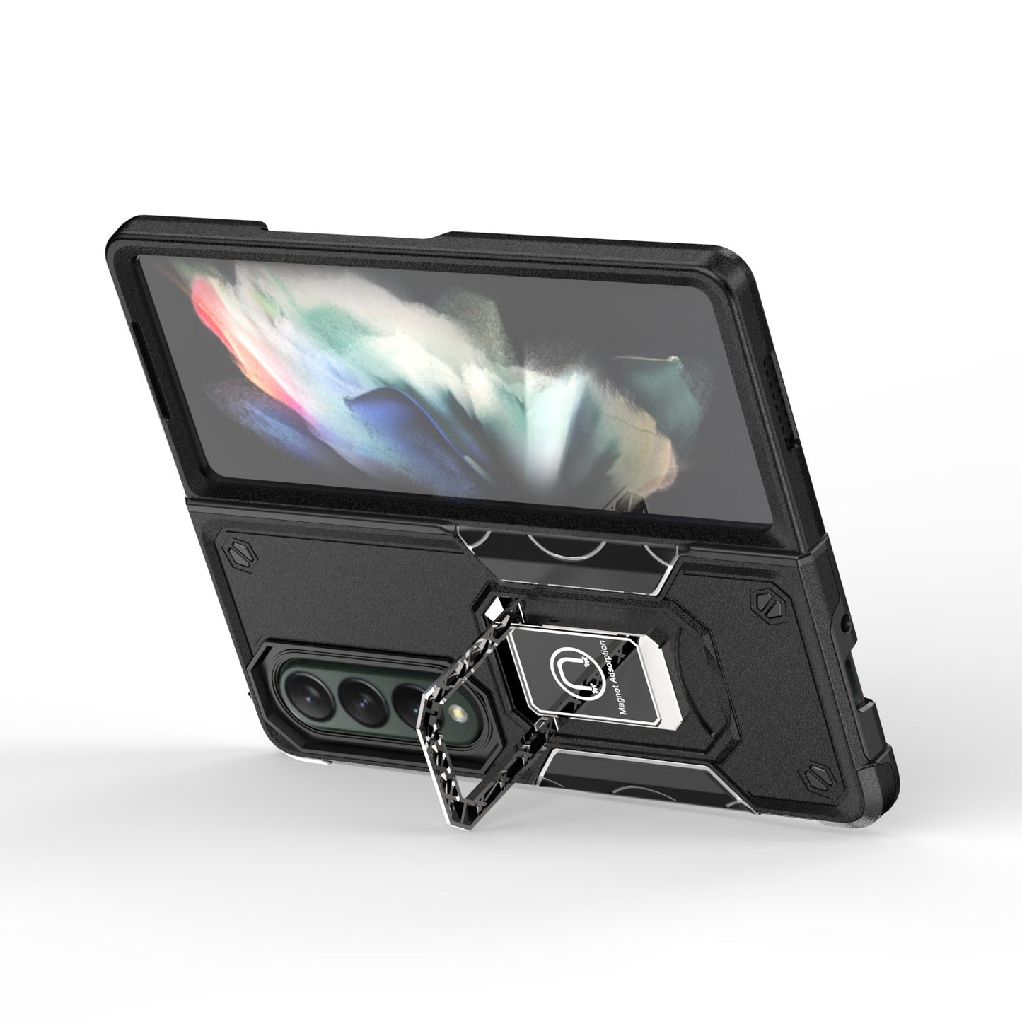 For Samsung Galaxy Z Fold 4 5G Hybrid Cases with Magnetic Ring Holder Kickstand Heavy Duty Rugged Silicone Shockproof  Phone Case Cover