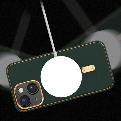 For Apple iPhone 14 /Plus Pro Max PU Leather MagSafe Compatible with Gold Trim & Raised Camera Protection Hybrid  Phone Case Cover