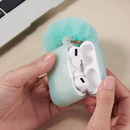 For Apple AirPods Series 3 (2021) Silicone Skin Cute Fur Ball Ornament Keychain 3 in 1 Fashion Thick TPU Gummy Luxury Soft Protective Earphone Mint Green Phone Case Cover