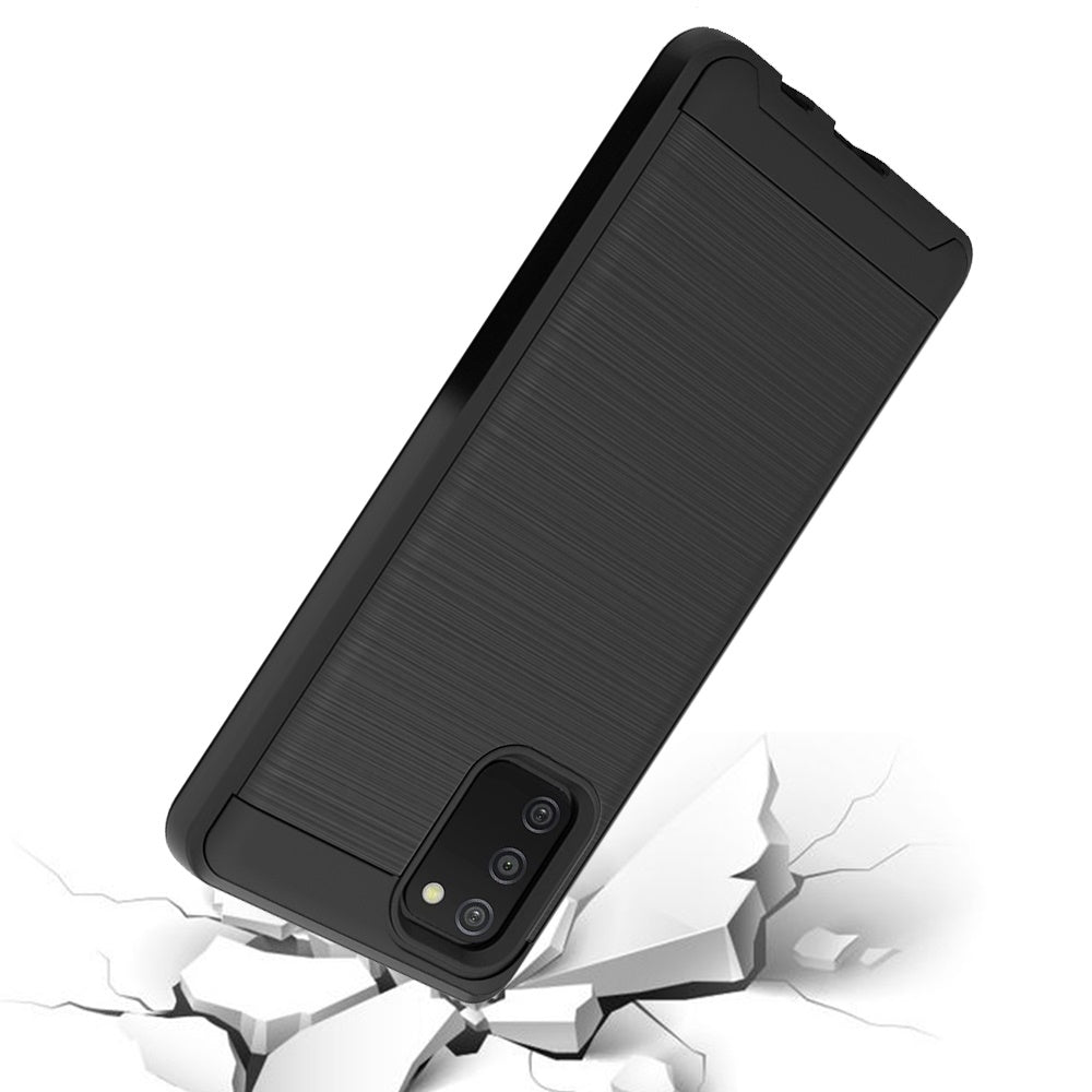 For Samsung Galaxy A03S Hybrid Rugged Brushed Metallic Design [Soft TPU + Hard PC] Dual Layer Shockproof Armor Impact  Phone Case Cover