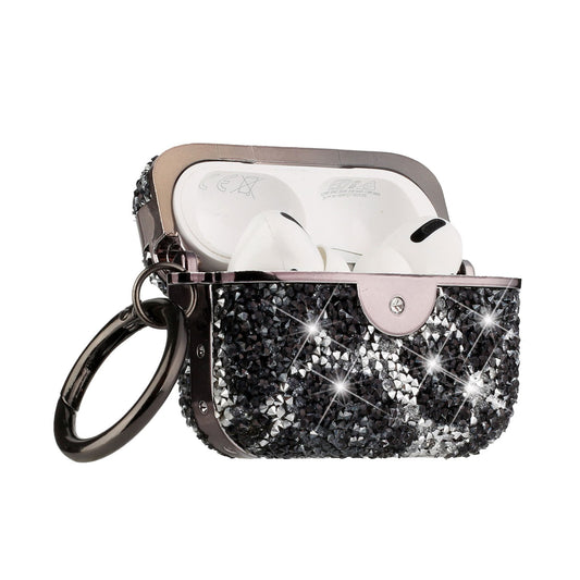 For Apple AirPods 3 (2021) Leopard Design Sparkly Diamond Shockproof Bling Rhinestone Glitter with Hook Hard Carrying  Phone Case Cover