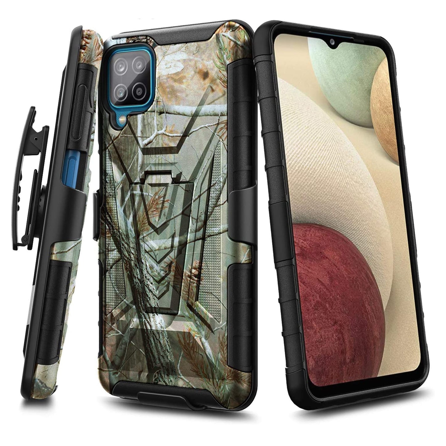 For T-Mobile Revvl 6 Pro 5G Swivel Belt Clip Holster with Built-in Kickstand, Heavy Duty Hybrid 3in1 Shockproof Defender Camo Camouflage Phone Case Cover