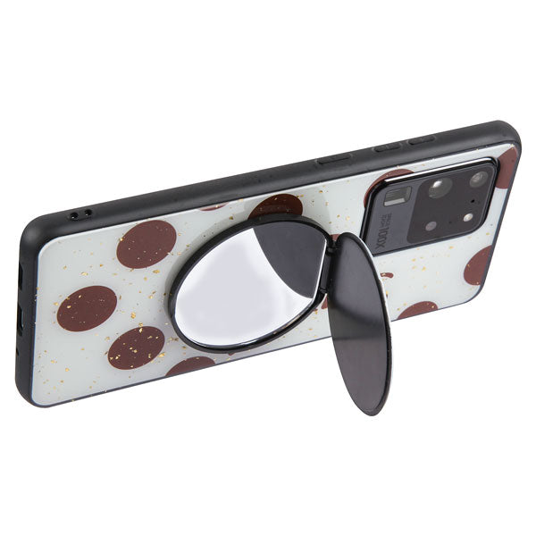 For Samsung Galaxy S20 Ultra (6.9) Mirror Stand Hybrid Shockproof Slim Hard PC TPU Rugged Bumper Smile Bubble Polka Dots Phone Case Cover