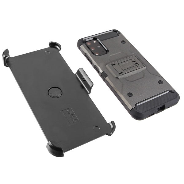 For Samsung Galaxy S10 5G (6.7") Hybrid Armor with Belt Clip Holster Kickstand & Screen Protector Hard PC Shockproof Gray Phone Case Cover