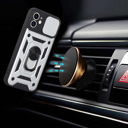 For Apple iPhone SE 2022 /SE 2020/8/7 Hybrid Cases with Camera Lens Cover, Ring Kickstand Rugged Dual Layer Heavy Duty Silver Phone Case Cover