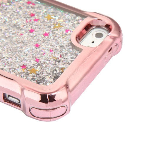 For Apple iPhone 5s/5 / SE Quicksand Liquid Glitter Bling Hybrid Image Flowing Sparkle Protector Skin Spring Flowers Phone Case Cover