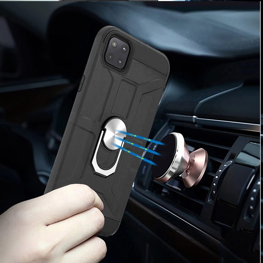 For Boost Mobile Celero 5G Cases with Stand Kickstand Ring Holder [360° Rotating] Armor Dual Layer Work with Magnetic Car Mount PC+TPU Hard Black Phone Case Cover