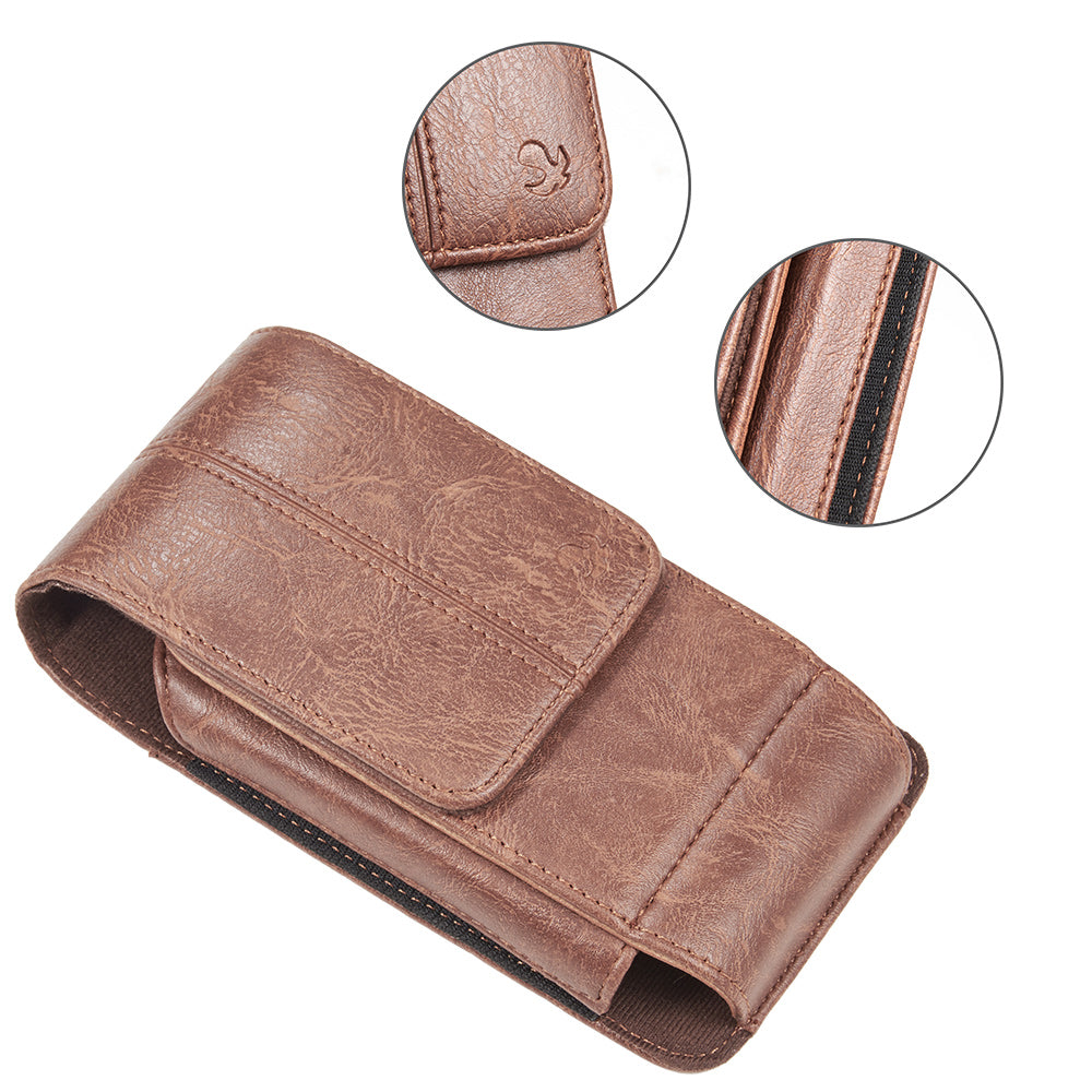 For Samsung Galaxy A23 5G Universal Vertical Leather Case Holster with 360° Rotation Belt Clip & 3 Credit Card Slots Phone Carrying Pouch [Brown]