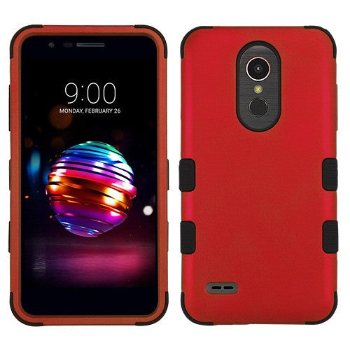 For LG K10 (2018)/K30 (X410)/Premier Pro/Harmony 2/Phonenix Plus Hybrid Three Layer Hard PC Shockproof Heavy Duty TPU Rubber Red Black Phone Case Cover