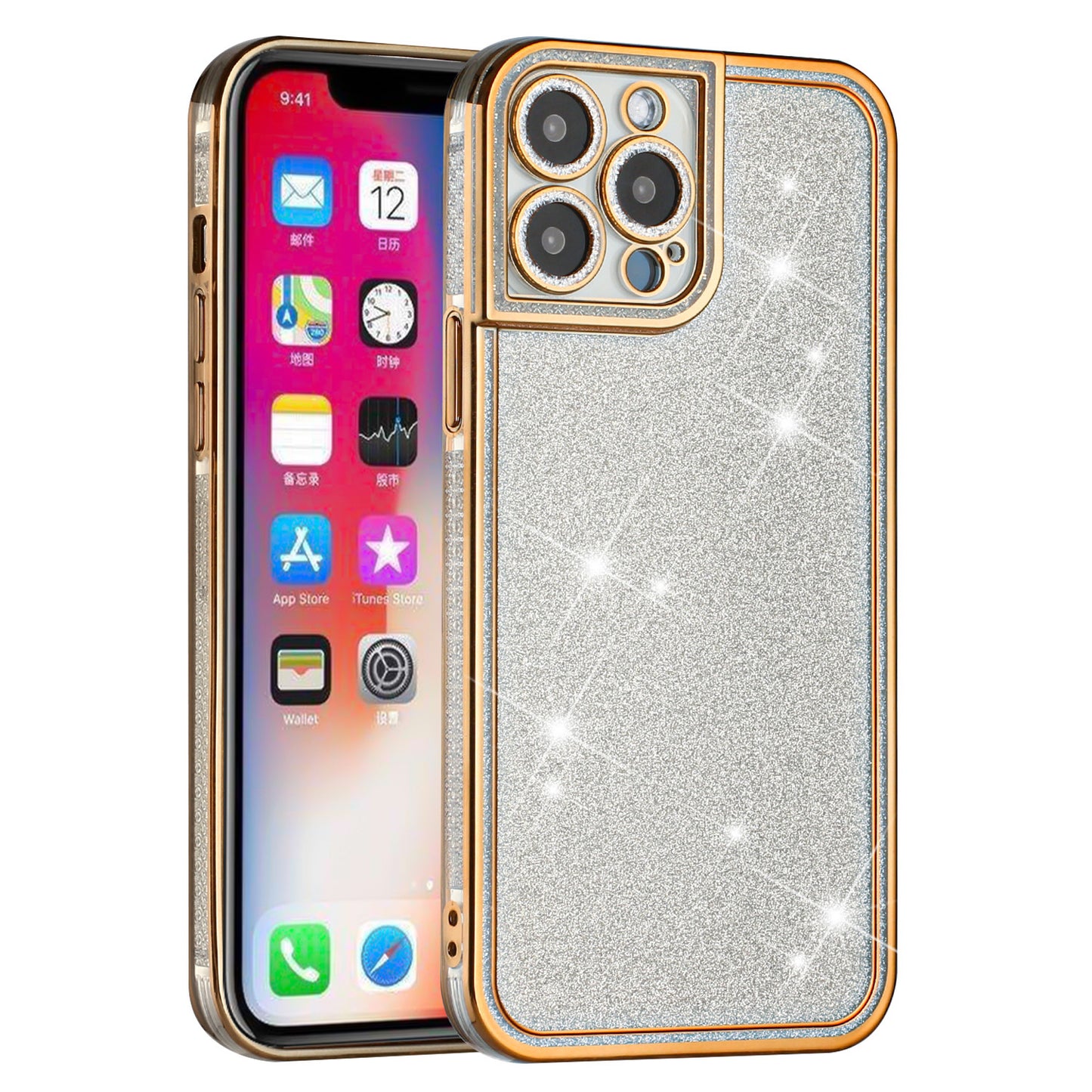 For Apple iPhone 11 (6.1") Luxury Chromed Edge Glitter Star Bling Thick TPU Shiny Bling Protective Frame  Phone Case Cover