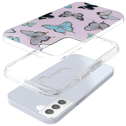 For Samsung Galaxy S22 Ultra Stylish Gold Layer Printing Design Hybrid Rubber TPU Hard PC Shockproof Armor Rugged Slim Butterflies Phone Case Cover