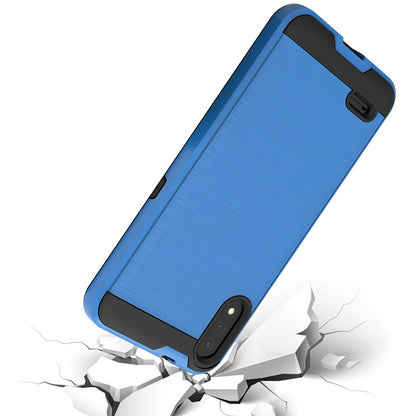 For Motorola Moto G Pure Hybrid Rugged Brushed Metallic Design [Soft TPU + Hard PC] Dual Layer Shockproof Armor Impact Slim Blue Phone Case Cover