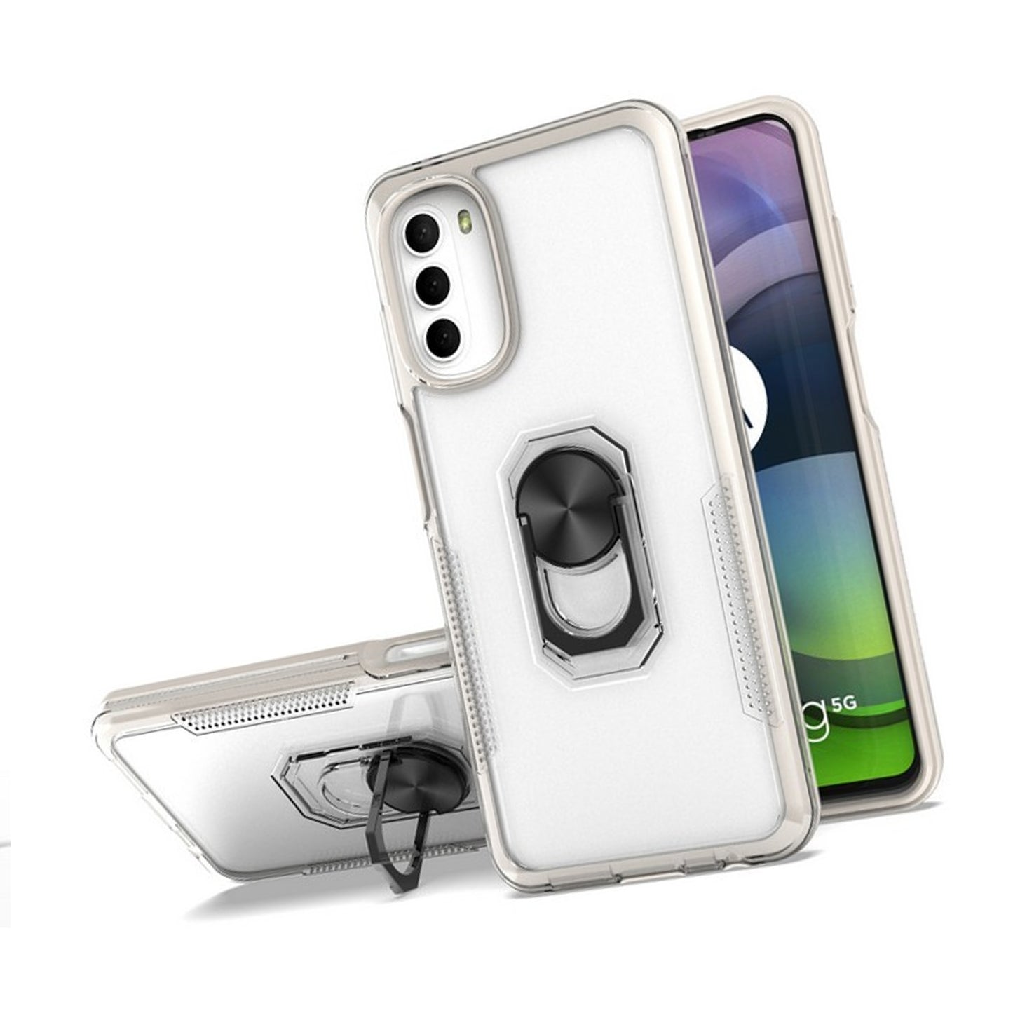 For Samsung Galaxy A23 5G Transparent Hybrid PC Magnetic Ring Stand (work with Car Mount) Detachable Frame Bumper  Phone Case Cover