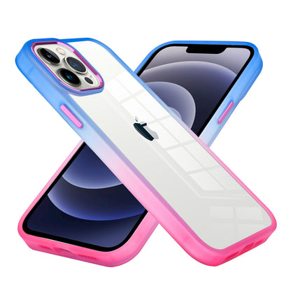 For Apple iPhone 13 Pro Max 6.7" Transparent Two Tone Gradient Colorful Frame Hybrid Rubber TPU Gummy Hard PC  Phone Case Cover