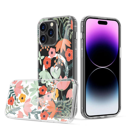 For Apple iPhone 14 /Plus Pro Max Clear Flower Pattern Design Compatible with MagSafe & Wireless Charging  Phone Case Cover