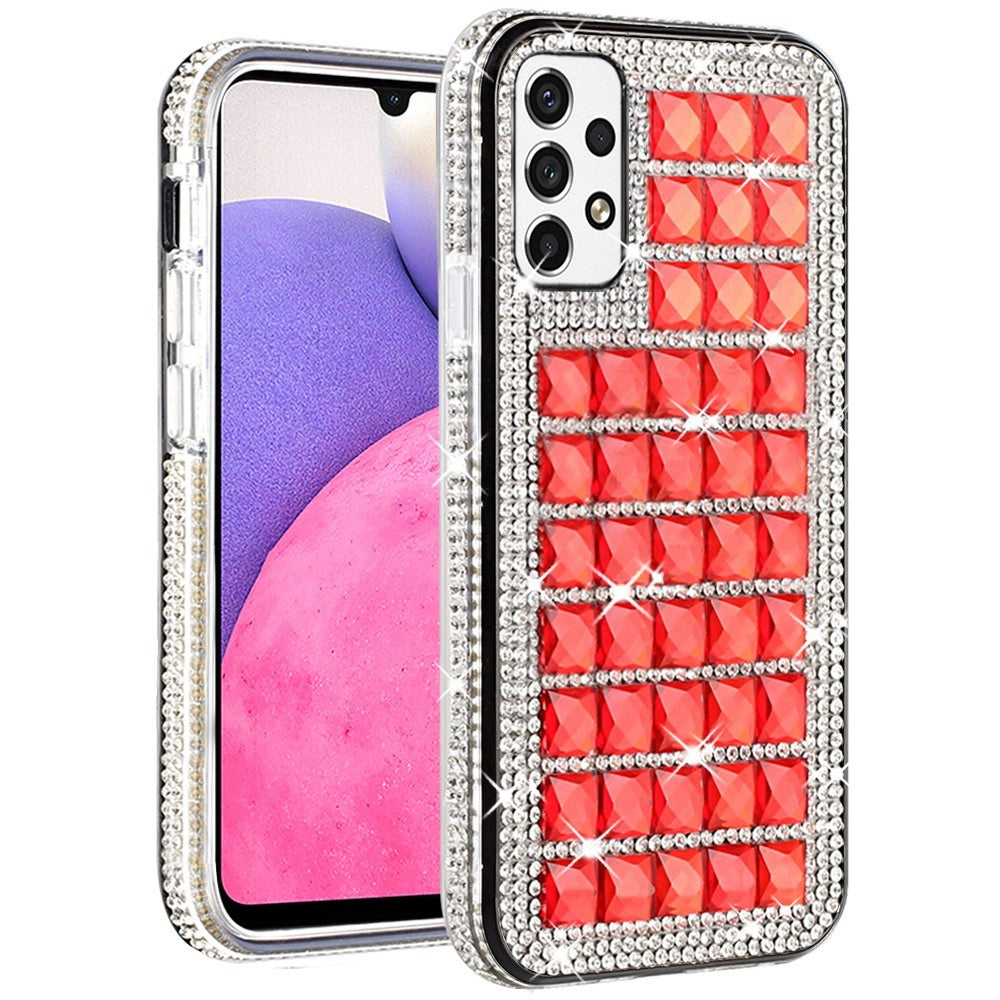 For Samsung Galaxy A33 5G Luxury 3D Bling Diamonds Rhinestone Jeweled Shiny Crystal Hybrid TPU Bumper Hard PC  Phone Case Cover
