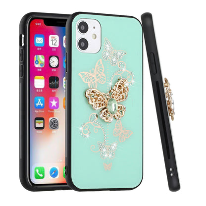 For Samsung Galaxy Z Flip 4 5G 3D Diamond Bling Sparkly Glitter Ornaments Engraving Hybrid Metal Fashion Teal Garden Butterflies Phone Case Cover