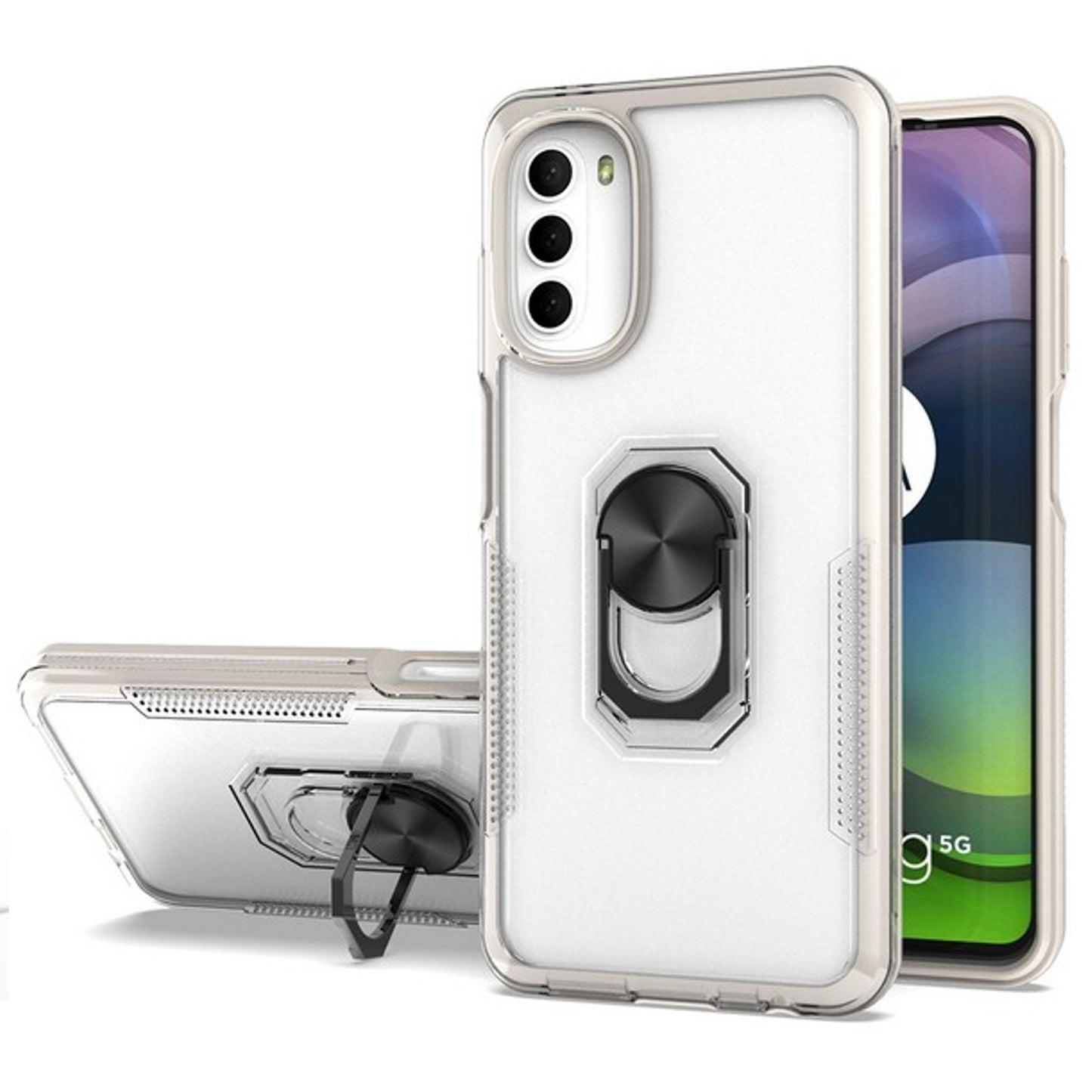 For Samsung Galaxy A03S Transparent Hybrid PC Magnetic Ring Stand (work with Car Mount) Detachable Frame Bumper  Phone Case Cover