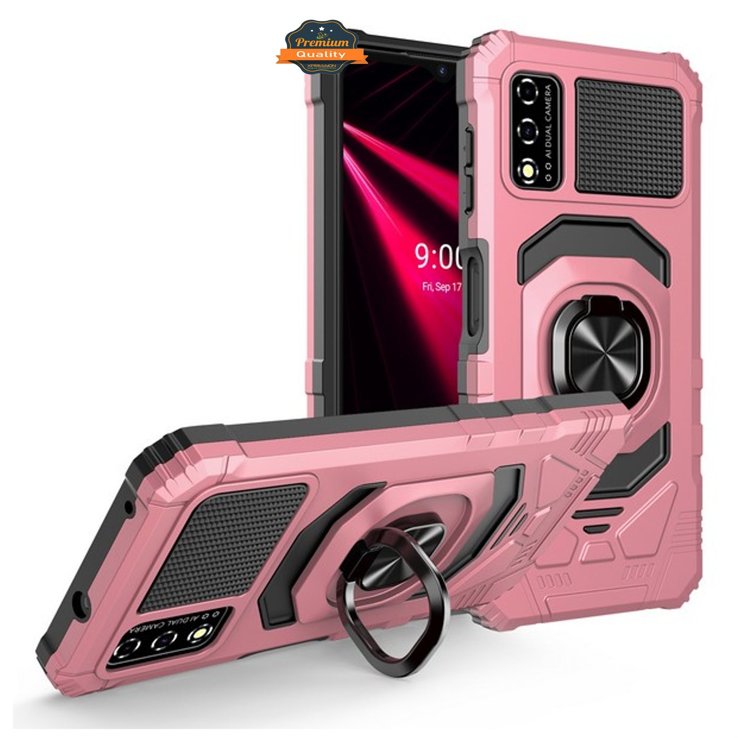 For TCL REVVL V 2021 4G Hybrid Magnetic Car Mount 360° Rotating Ring Kickstand Stand Holder Armor Protective [Military Grade]  Phone Case Cover