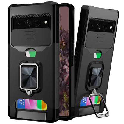 For Apple iPhone 11 (6.1") Wallet Case with Ring Stand & Slide Camera Cover Credit Card Slot Holder, Military Grade Hard  Phone Case Cover