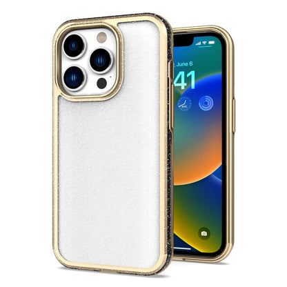 For Apple iPhone 11 (6.1") Electroplated Gold Frame Glitter Bling Transparent Hybrid Hard PC Rubber Shockproof  Phone Case Cover