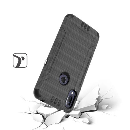 For AT&T Maestro 3 Hybrid Dual Layer Slim Metallic Brush Texture Hard PC TPU Rubber with Screen Protector Tempered Glass  Phone Case Cover