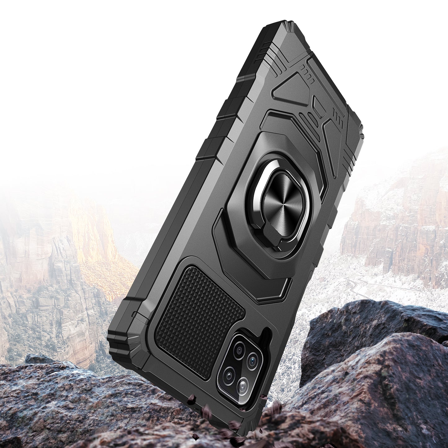 For Samsung Galaxy A12 5G Hybrid Dual Layer with Rotate Magnetic Ring Stand Holder Kickstand, Rugged Shockproof Anti-Scratch Protective  Phone Case Cover