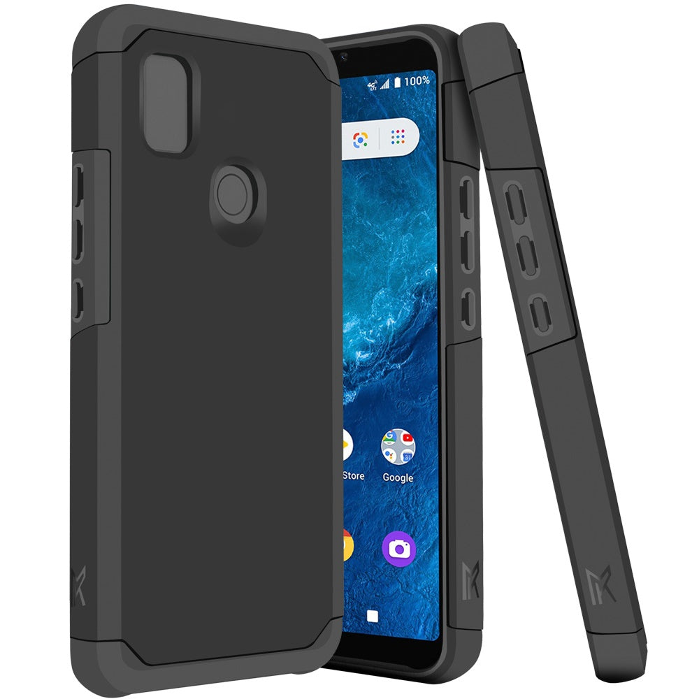 For Cricket Icon 4 Ultra Slim Shock Absorption 2in1 Tuff Hybrid Dual Layer Hard PC TPU Rubber Frame Armor Defender Black Phone Case Cover