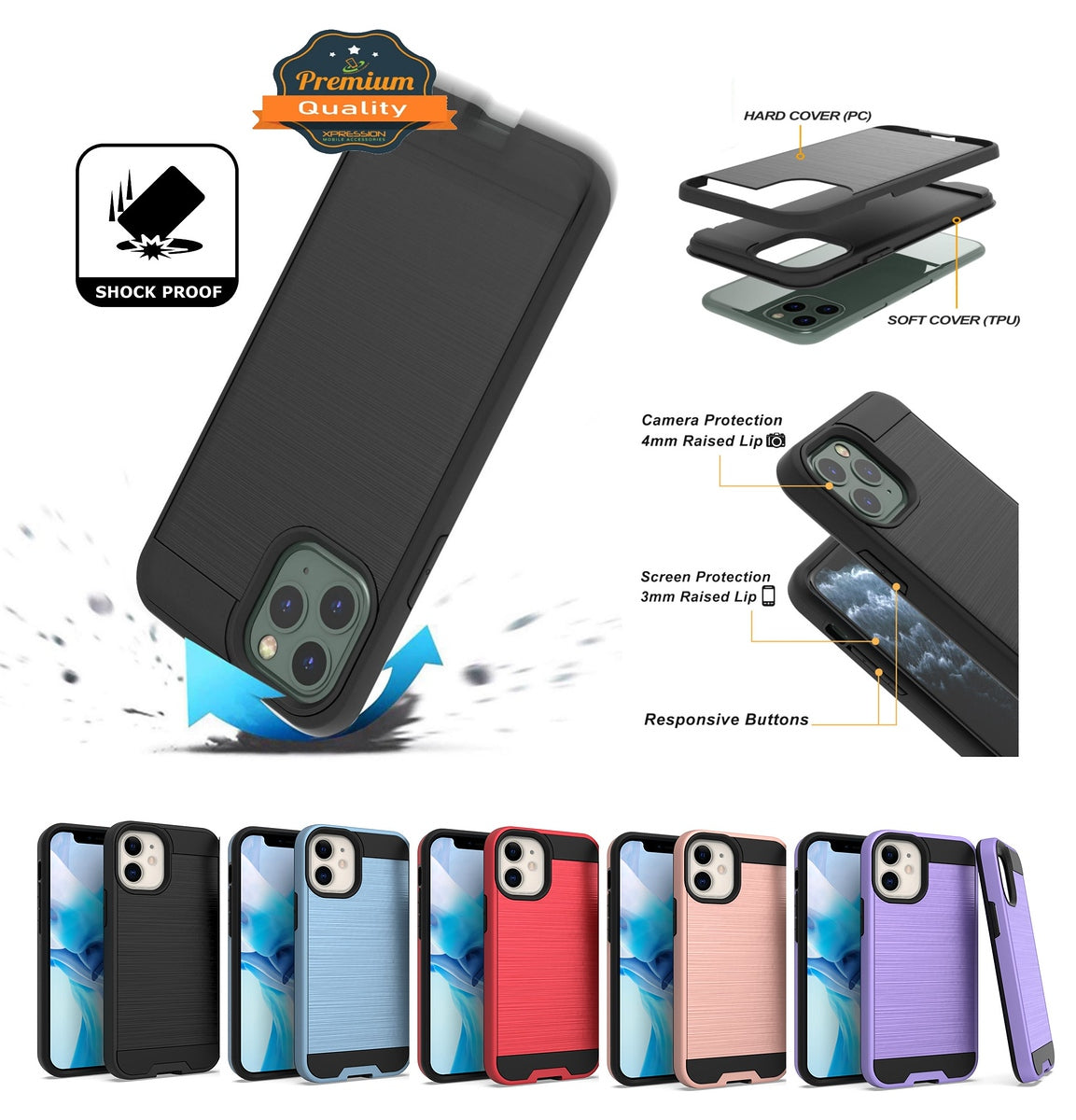 For Samsung Galaxy A54 5G Hybrid Brushed Metal Texture Rugged Slim Shockproof Dual Layers 2-Piece Hard PC + Soft TPU  Phone Case Cover