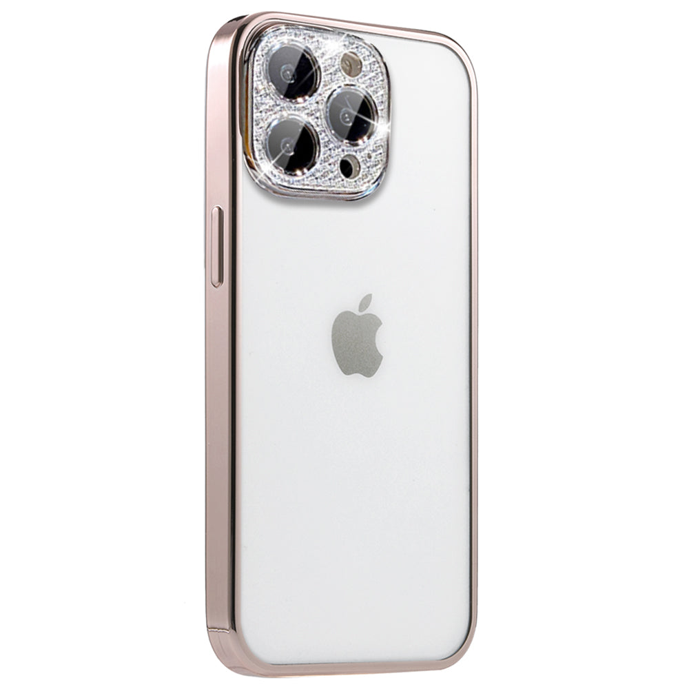 For Apple iPhone 14 /Plus Pro Max Clear Transparent with Color Frame & Diamond Bling Full Camera Lens Raised  Phone Case Cover