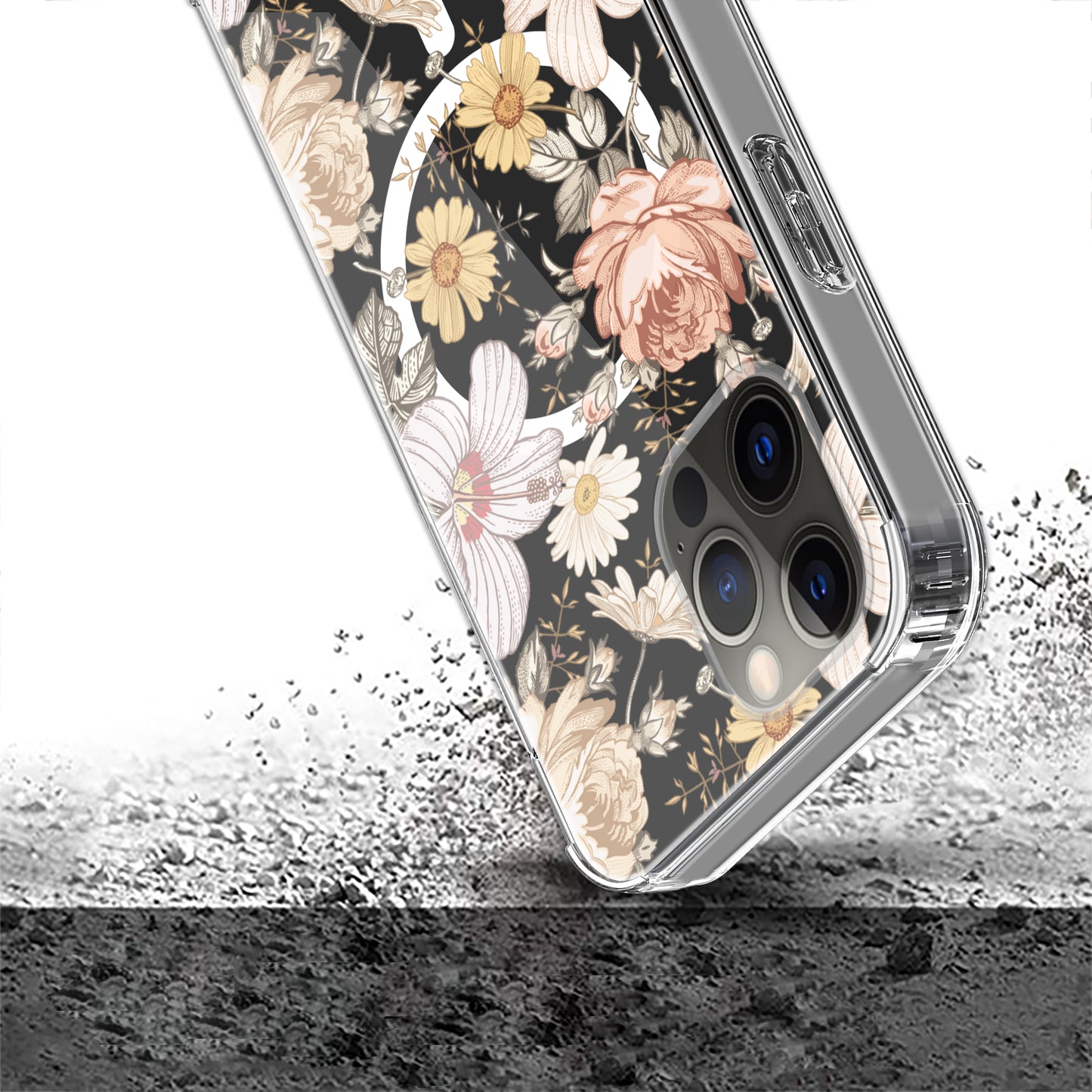 For Apple iPhone 14 /Plus Pro Max Clear Flower Pattern Design Compatible with MagSafe & Wireless Charging  Phone Case Cover