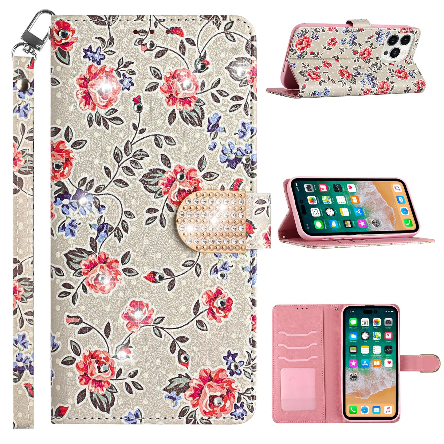 For Motorola Moto G 5G 2022 Fashion Diamond Bling Design Wallet Pouch Card Slot Leather With Lanyard  Phone Case Cover