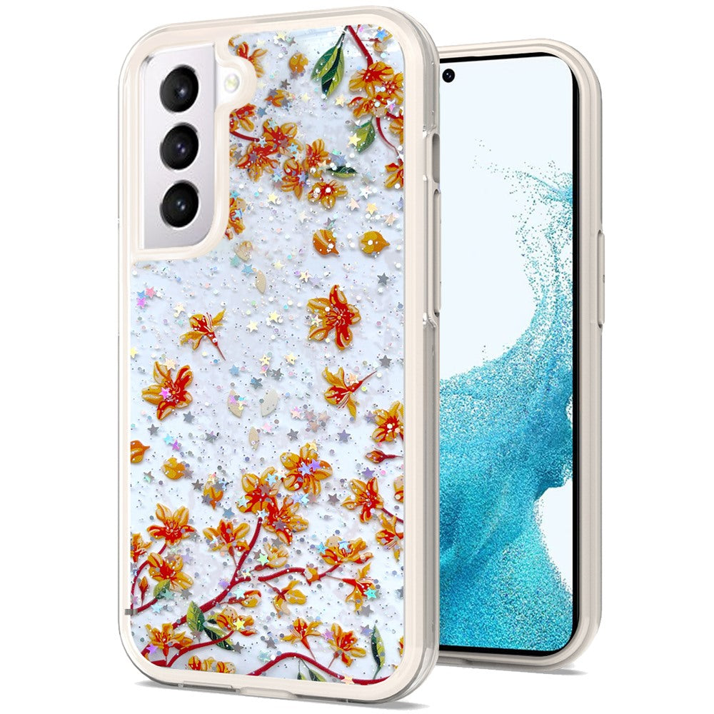 For Apple iPhone 13 Pro Max (6.7") Sakura Spring Flowers Design Colorful Frame Hybrid Rubber TPU Hard PC Shockproof Slim  Phone Case Cover