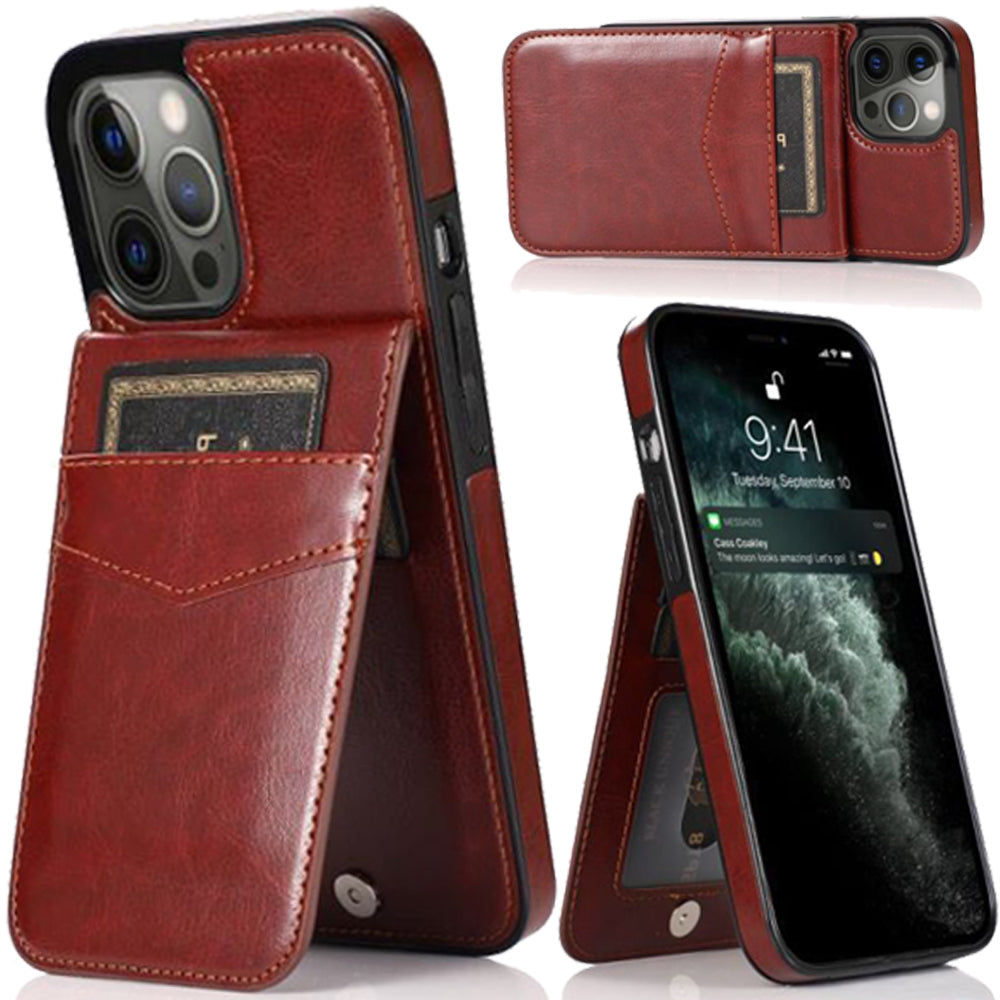 For Apple iPhone 13 Pro Max Wallet Case with Credit Card Holder Vertical Leather Kickstand Magnetic Buttons Flip Pouch  Phone Case Cover