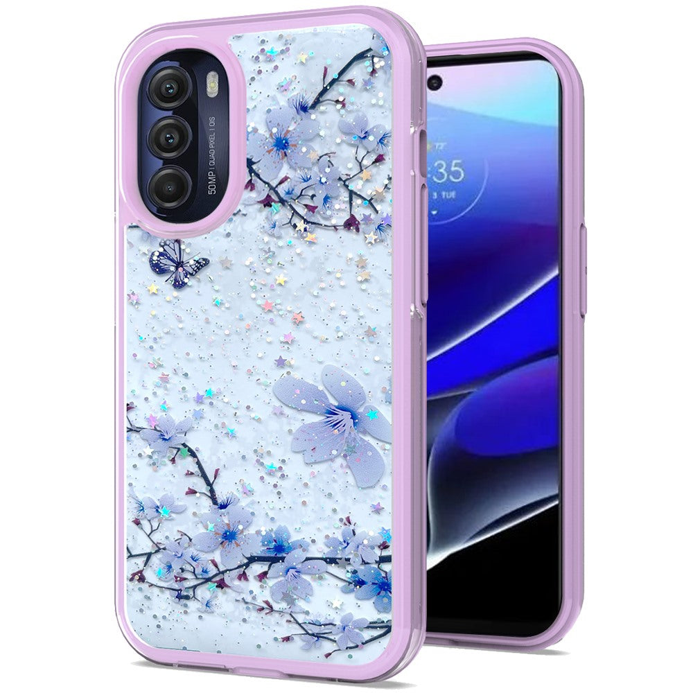 For Motorola Moto G Stylus 5G 2022 Sakura Spring Flowers Design Colorful Frame Hybrid Rubber TPU Hard PC Rugged Slim  Phone Case Cover