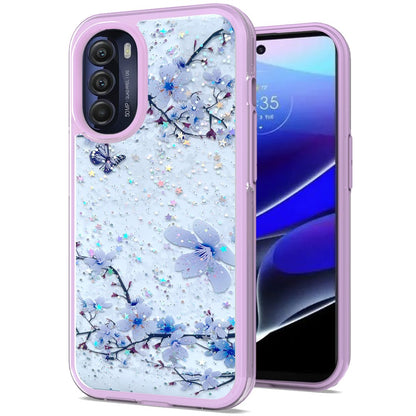 For Motorola Moto G Stylus 5G 2022 Sakura Spring Flowers Design Colorful Frame Hybrid Rubber TPU Hard PC Rugged Slim  Phone Case Cover