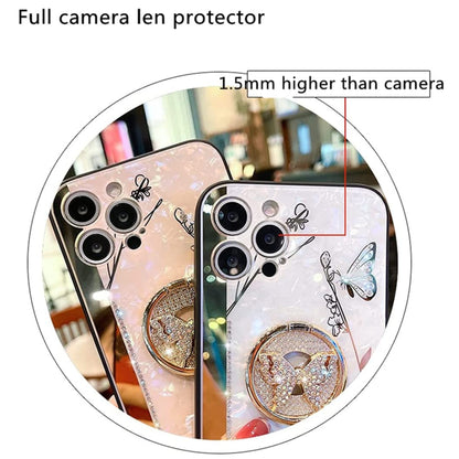 For Apple iPhone 13 / Pro Max Elegant Rhinestone 3D Diamond Bling Glitter with Ring Stand Kickstand Plating Hard Back Rugged  Phone Case Cover