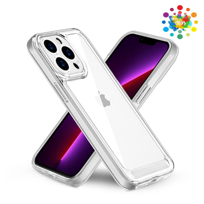 For Apple iPhone 14 (6.1") Thin Transparent Hybrid Silicone Rubber TPU and Hard PC Shockproof Tone Frame Bumper  Phone Case Cover