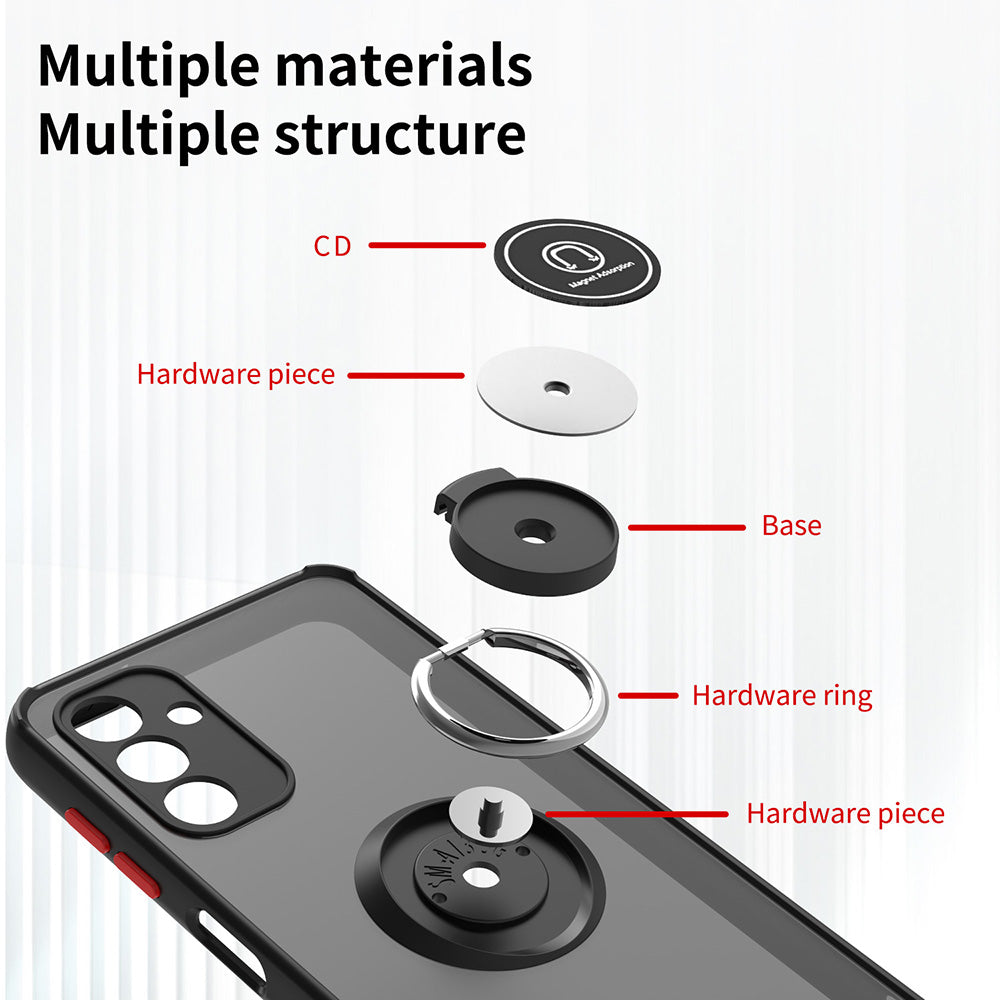 For Samsung Galaxy A13 5G Hybrid Frosted Protector Magnetic Ring Holder Stand Kickstand Heavy Duty Rugged Bumper with Camera Lens Black Phone Case Cover