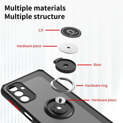 For Samsung Galaxy A13 5G Hybrid Frosted Protector Magnetic Ring Holder Stand Kickstand Heavy Duty Rugged Bumper with Camera Lens Black Phone Case Cover