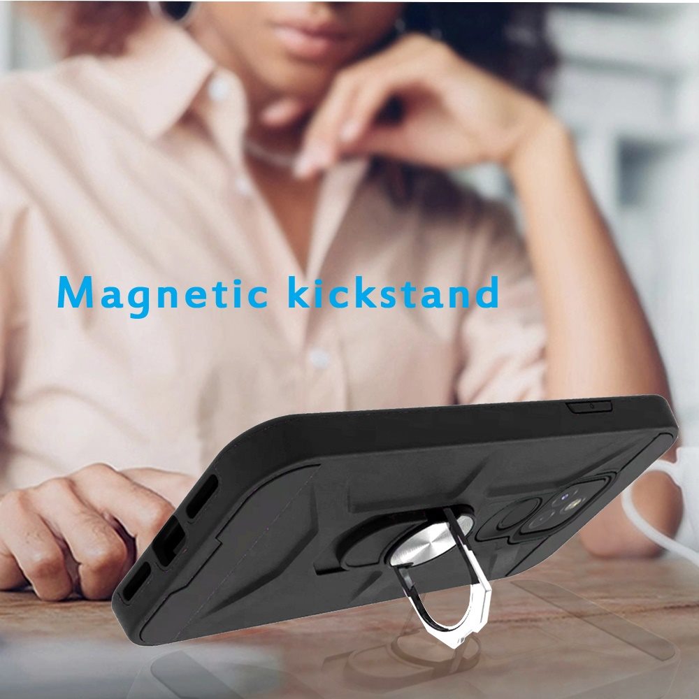 For Boost Mobile Celero 5G Cases with Stand Kickstand Ring Holder [360° Rotating] Armor Dual Layer Work with Magnetic Car Mount PC+TPU Hard Black Phone Case Cover