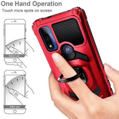 For Samsung Galaxy A23 5G Armor Hybrid Stand Ring Hard TPU Rugged Full-Body [Military-Grade] Magnetic Car Ring Holder Red Phone Case Cover
