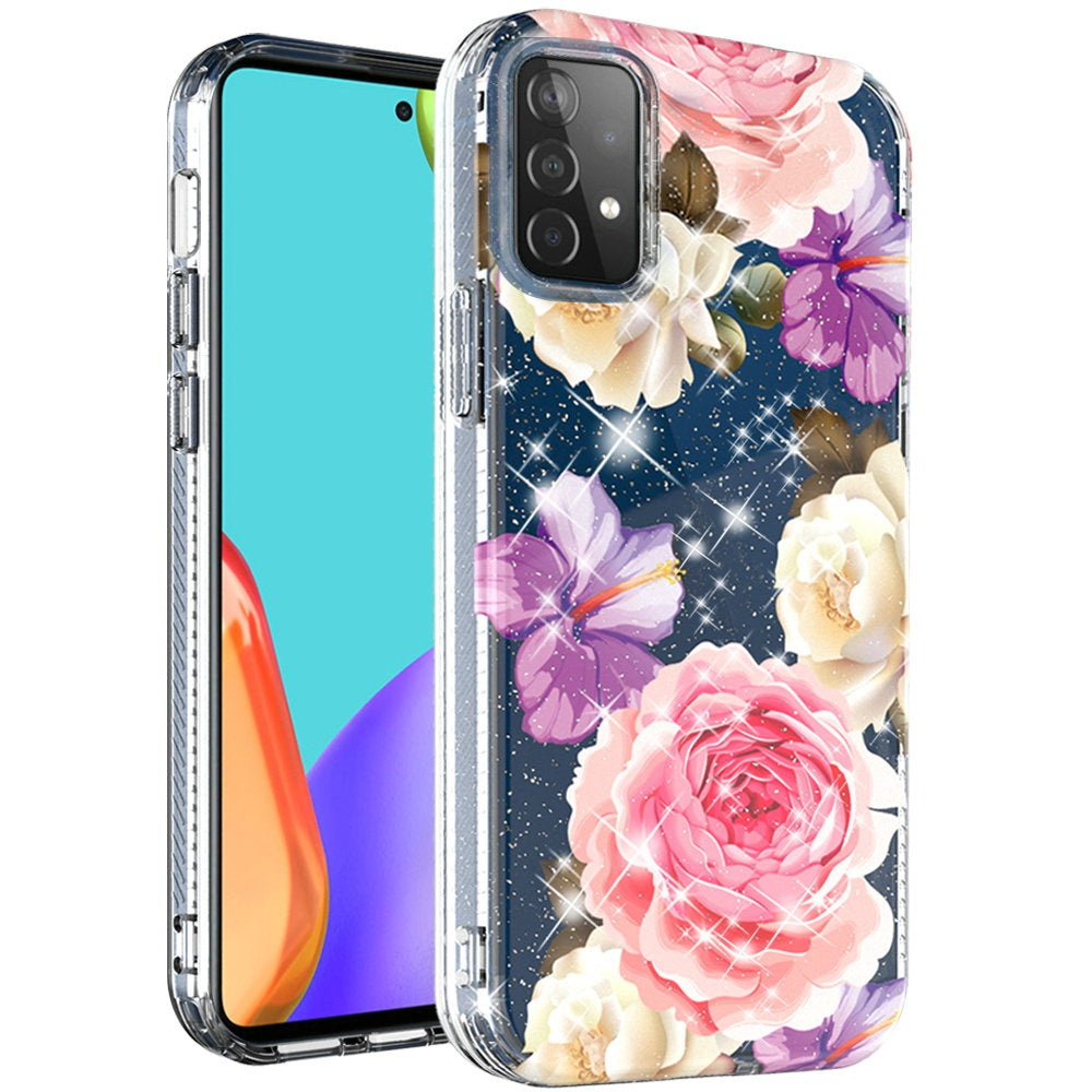 For Apple iPhone SE 2022 3rd/SE 2020/8/7 Slim Hybrid Shiny Glitter Clear Floral Pattern Bloom Flower Design TPU Hard Back  Phone Case Cover