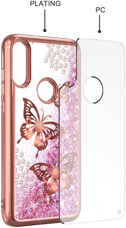 For Motorola Edge+ 2022 /Edge Plus Quicksand Liquid Glitter Bling Flowing Fashion Hybrid Rubber TPU Chrome Plating Hard Butterfly Phone Case Cover