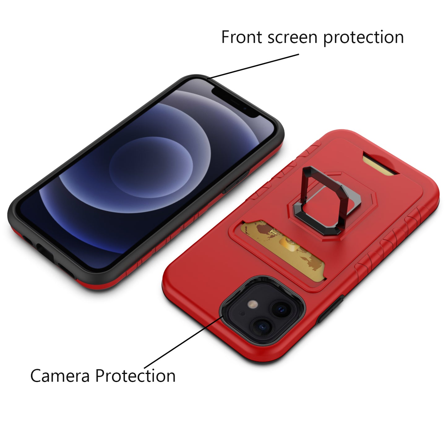 For Samsung Galaxy A02S Wallet Case Designed with Credit Card Holder & Ring Stand Kickstand Heavy Duty Hybrid Armor Red Phone Case Cover