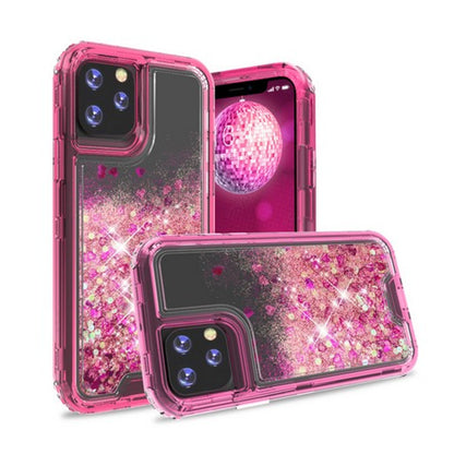 For Apple iPhone 13 Pro (6.1") Hybrid Liquid Glitter 3D Bling Quicksand Flowing Sparkle Hard Shockproof 3in1 TPU Heavy Duty  Phone Case Cover