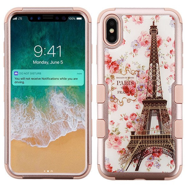 For Apple iPhone XS Max Hybrid Three Layer Hard PC Shockproof Heavy Duty TPU Rubber Gel Anti-Drop Paris in Full Bloom Phone Case Cover