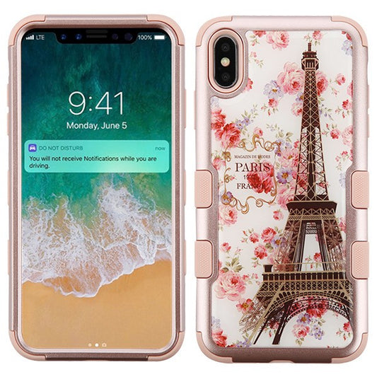 For Apple iPhone XS Max Hybrid Three Layer Hard PC Shockproof Heavy Duty TPU Rubber Gel Anti-Drop Paris in Full Bloom Phone Case Cover