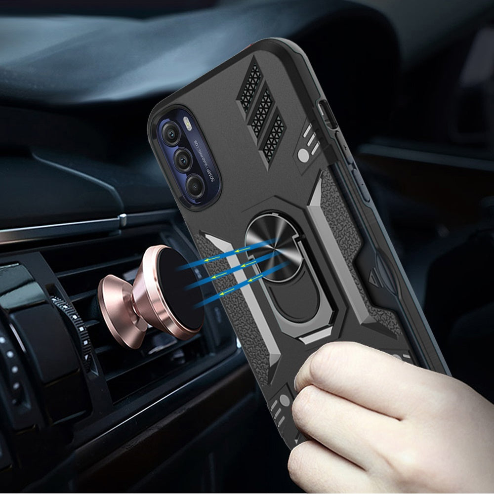 For Motorola Moto G Stylus 5G 2022 Wallet Case with Invisible Credit Card Holder 3in1 Combo Holster Clip and Ring Kickstand Black Phone Case Cover