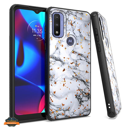 For Motorola Moto G Pure Marble Fashion Stone Stylish Flake Glitter Bling Hybrid Ultra Slim Glossy Soft TPU Rubber Hard PC Protection  Phone Case Cover